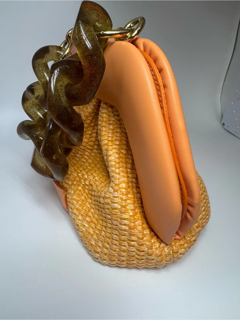 THEMOIRÈ Gea Straw Clutch Bag Orange Collectible luxury - Picture 4 of 12